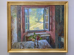 "Water, Roses, Window, Table" bright and airy contemporary impressionist scene