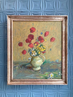"Wild Flowers" Impressionist still life of poppies, daisies & daffodils in vase