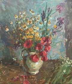 "Wildflowers" bright contemporary impressionist oil painting still life
