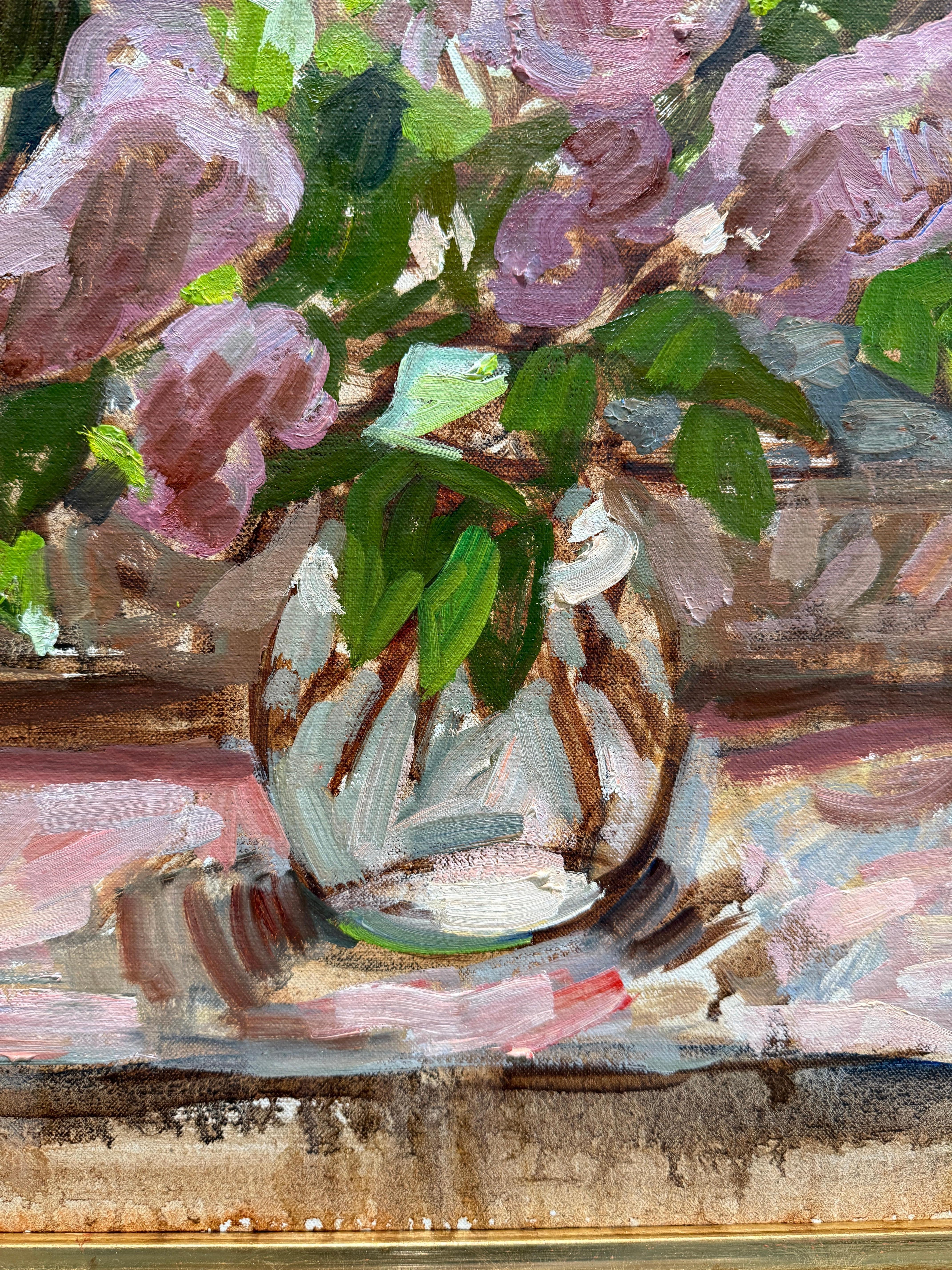 “Window, Spring” Oil painting, interior still life with view of Tuscan landscape For Sale 3