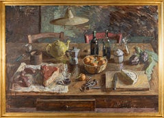 "Winter Table" Neo Impressionist rustic still life of fresh Tuscan ingredients