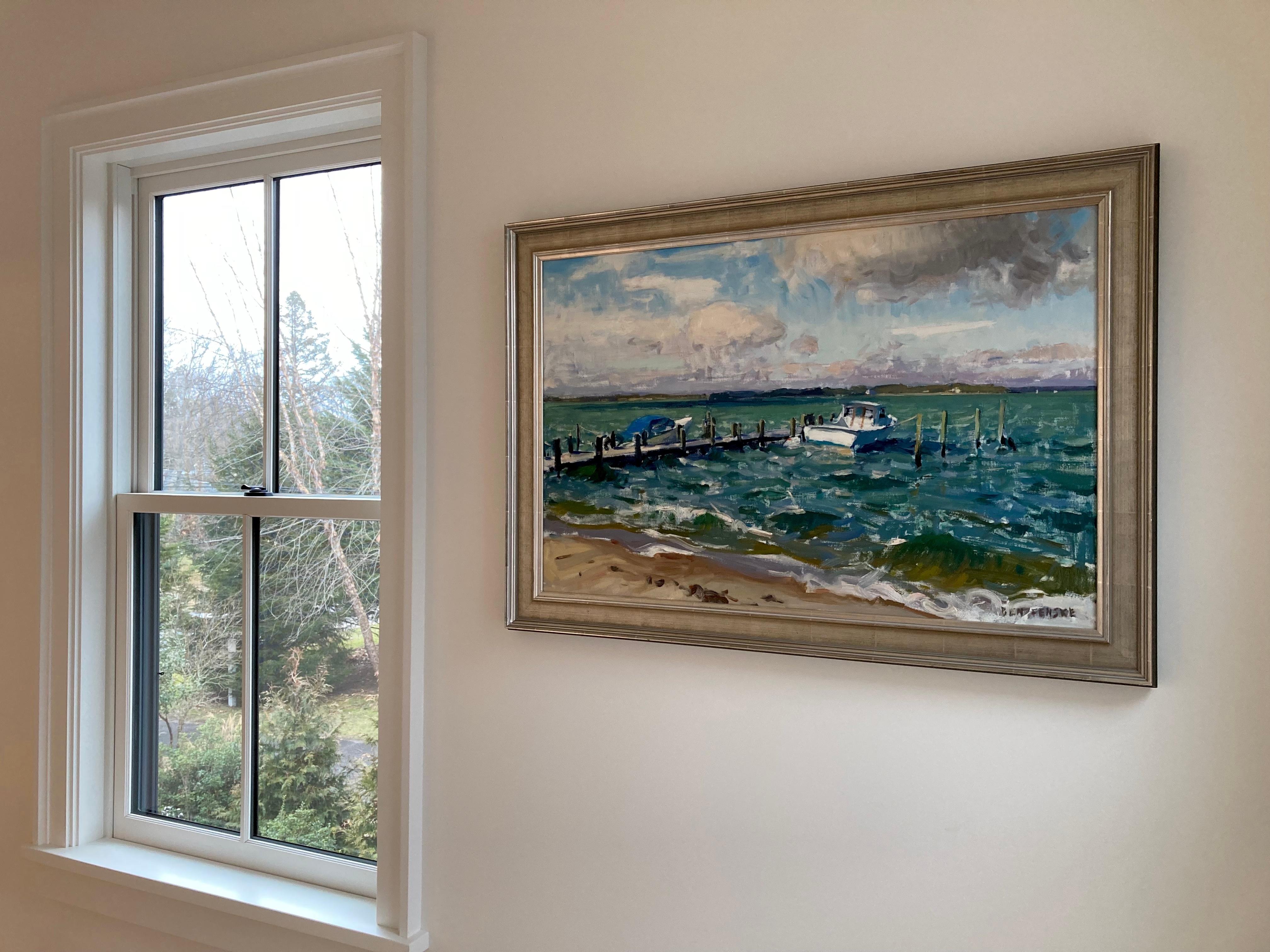 „Working Girl“ Impressionistische Ansicht eines Fischerbootes in der Bucht von Long Island im Angebot 1