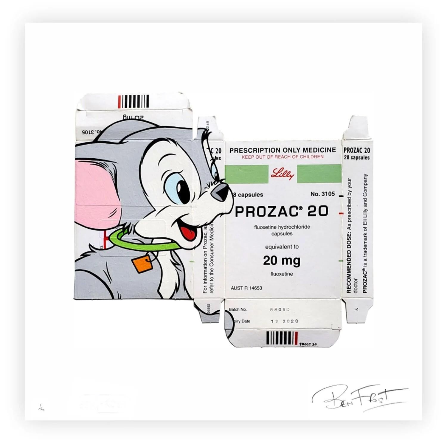 Ben Frost's "Sick Puppy" is a striking example of his provocative and bold artistic style, blending pop culture references with sharp social commentary. Created in 2020, this archival digital print on Bauhaus 310gsm Photo Rag cotton paper measures
