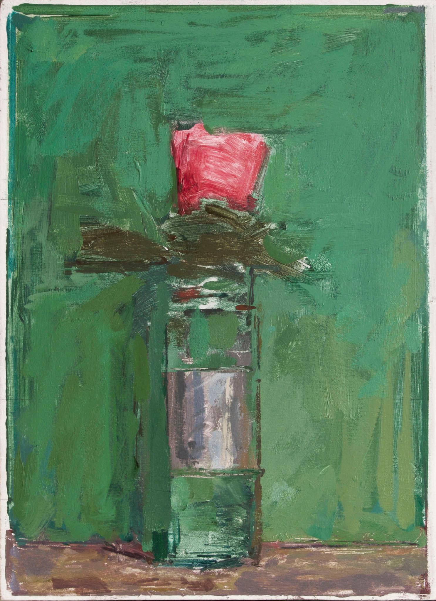 Ben Henriques Still-Life Painting - Pink Flower on Green