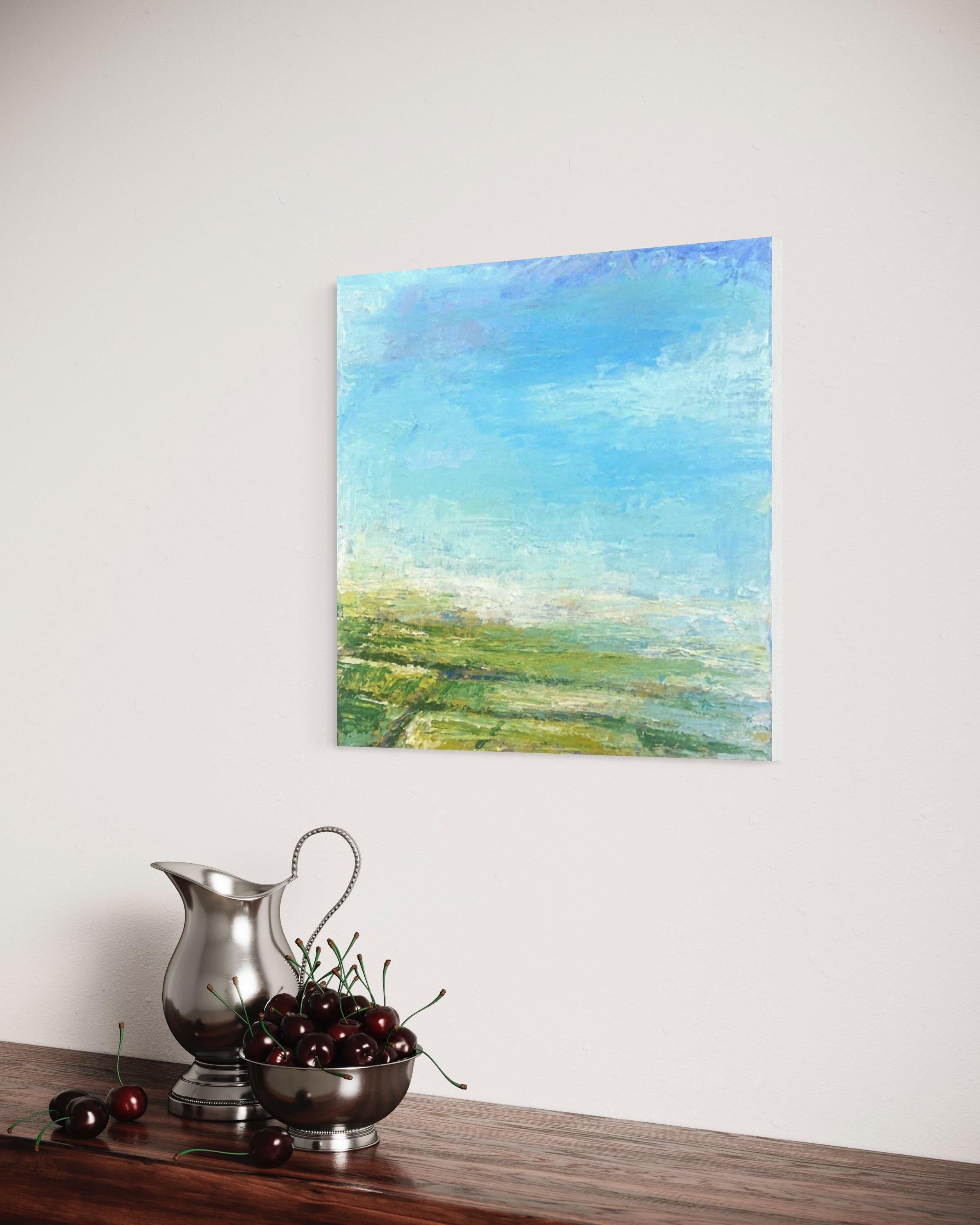 This landscape painting is a celebration of the ocean and where it meets the coast.  There is such magic when we spend time near the sea.  So many memories we create that way.  Color is key here in order to create an ambiance of calm and serenity.