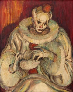 Portrait of a Clown, Oil on Canvas, Signed, Framed, Mid-20th Century