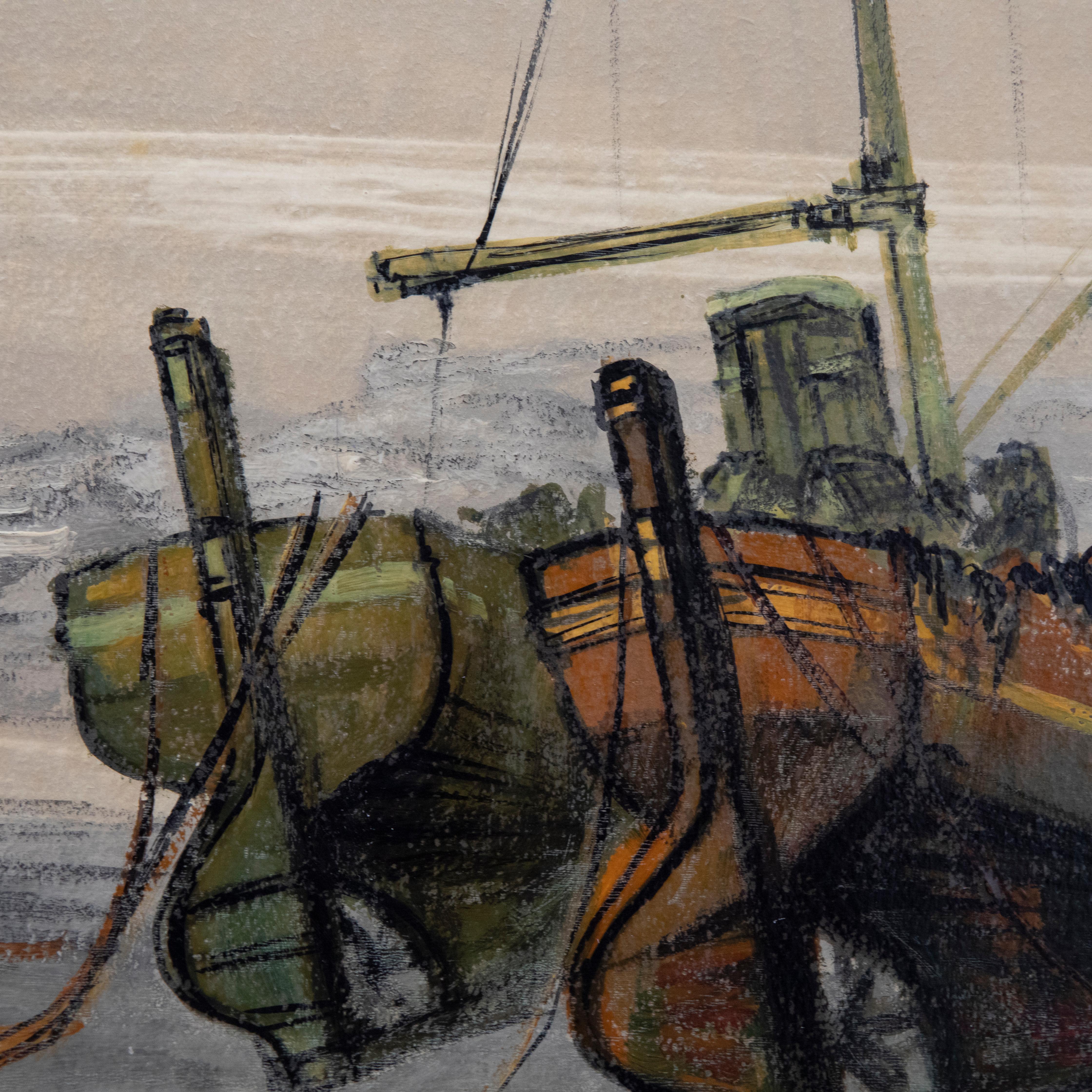 Ben Maile (1922-2017) - 20th Century Mixed Media, Boats at Low Tide For Sale 3