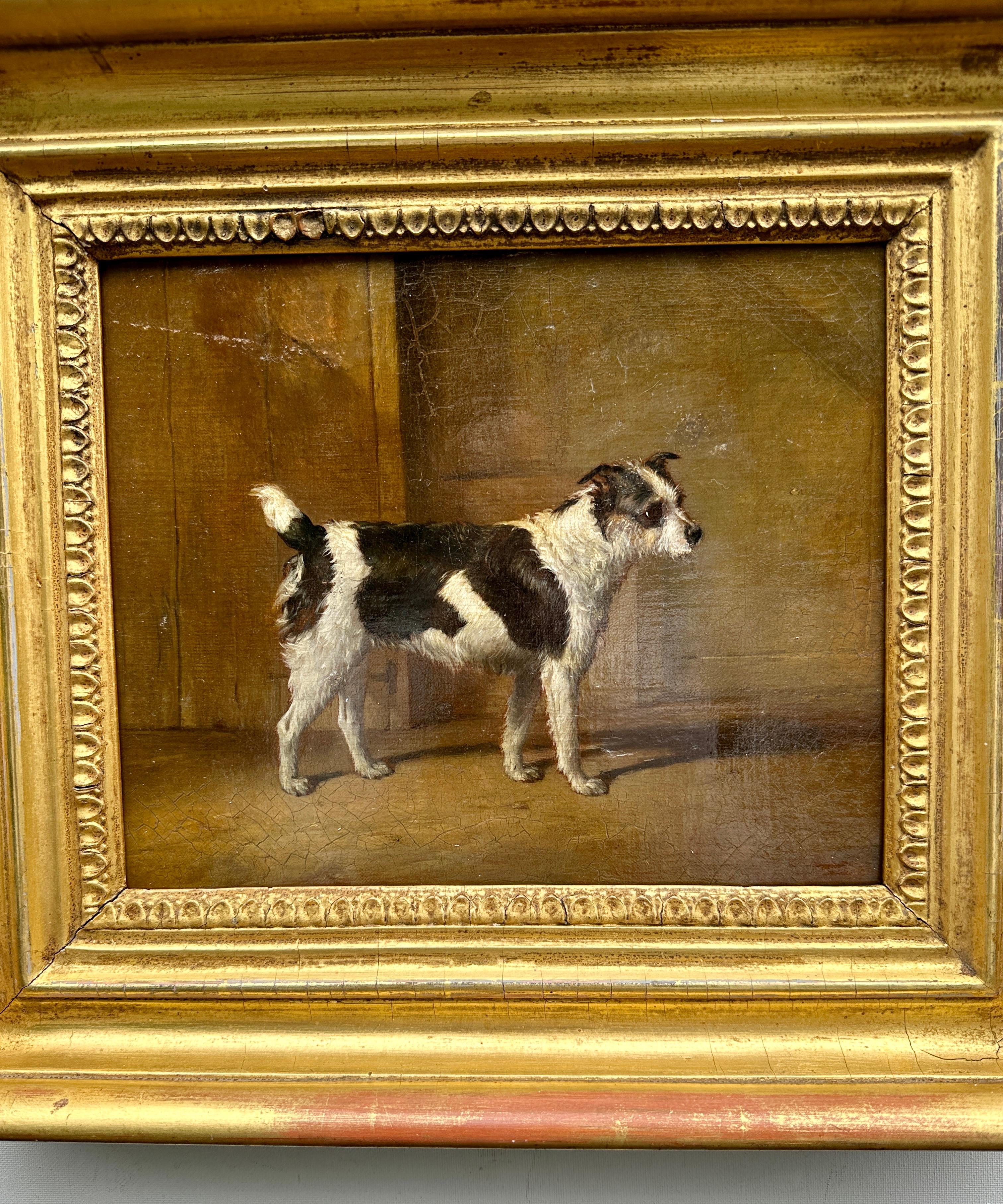 19th century English portrait of a terrier dog in an interior - Painting by Ben Marshall