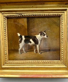19th century English portrait of a terrier dog in an interior