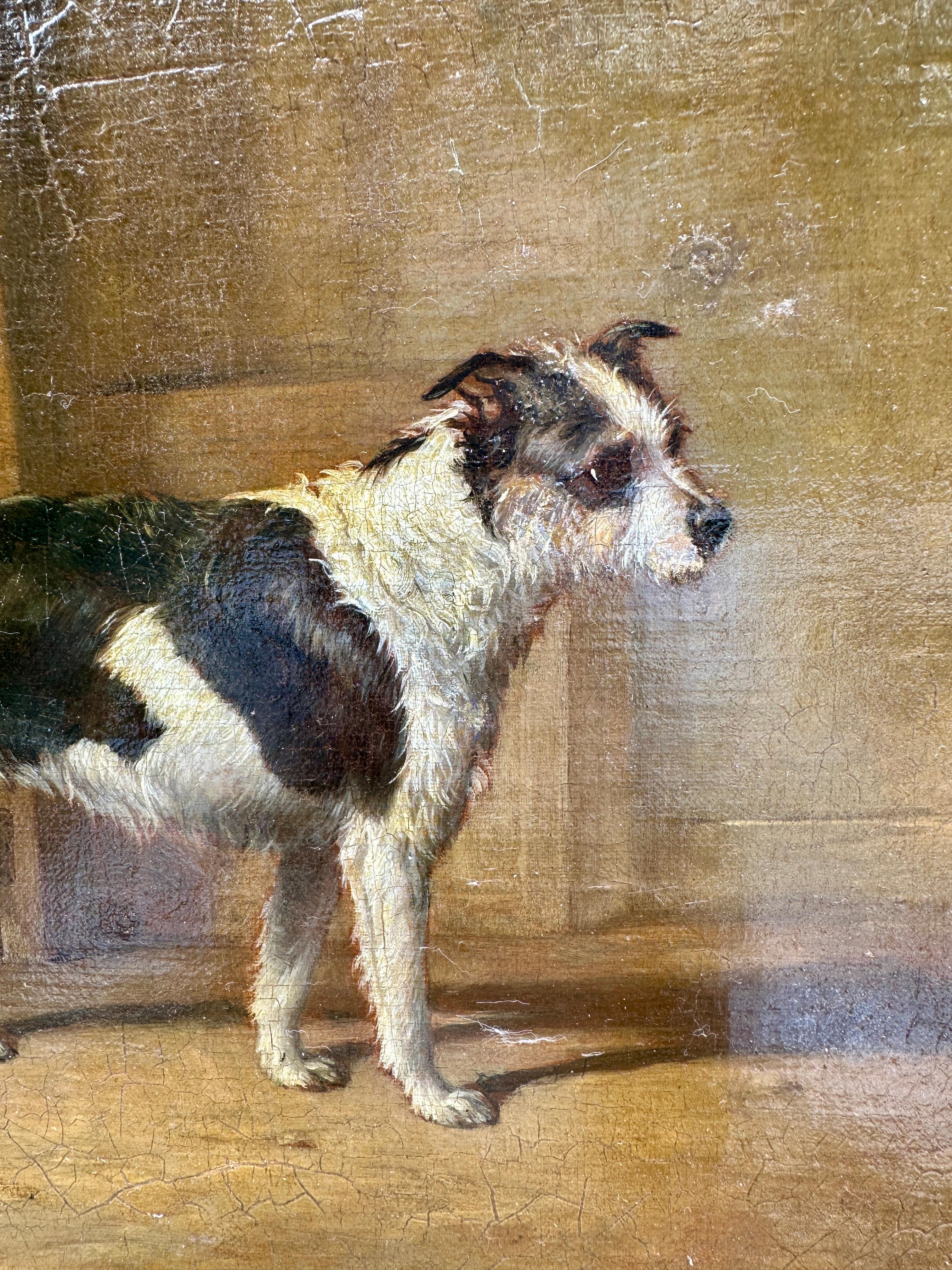 19th century English portrait of a terrier dog in an interior - Old Masters Painting by Ben Marshall