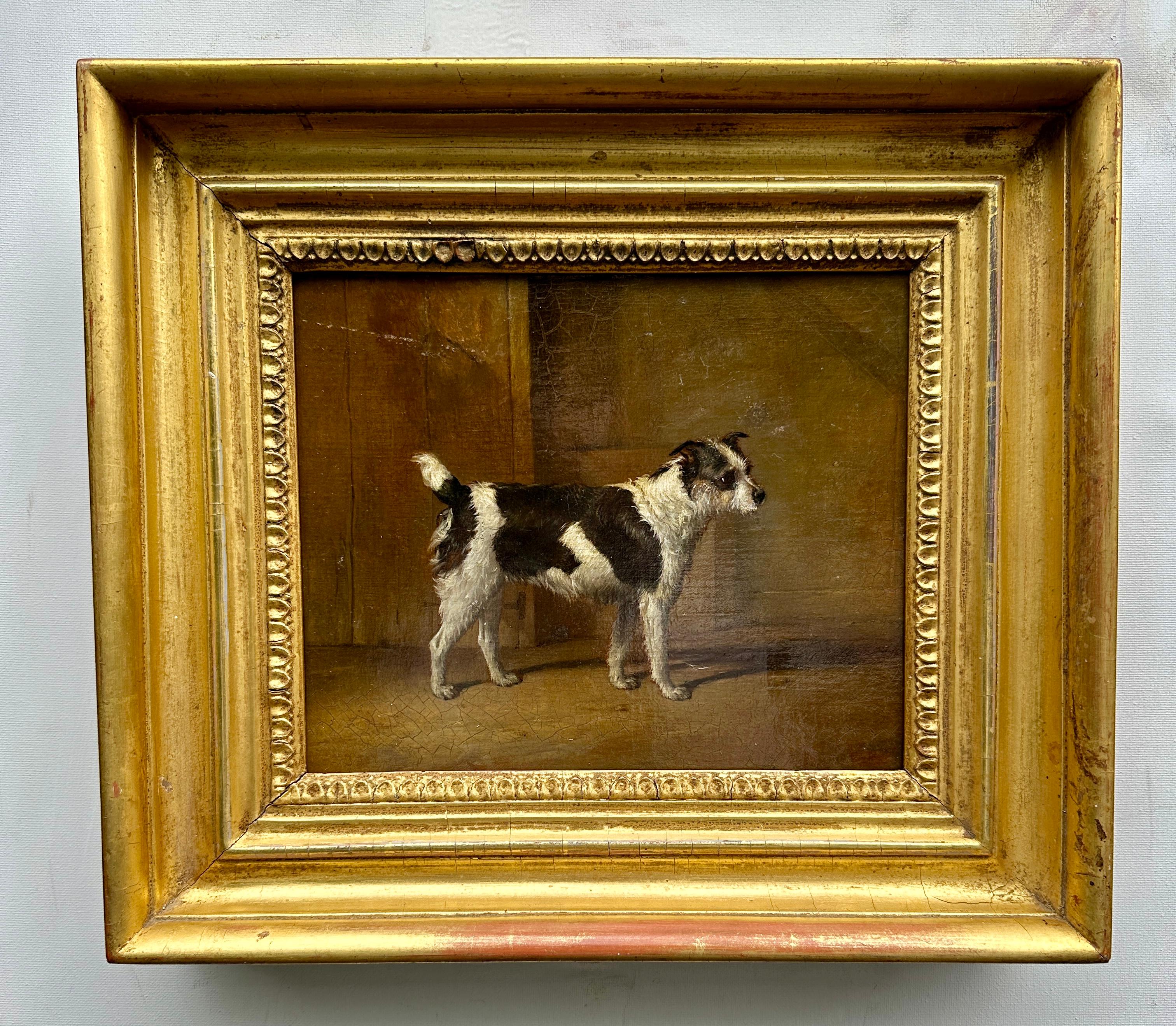 Ben Marshall Animal Painting - 19th century English portrait of a terrier dog in an interior