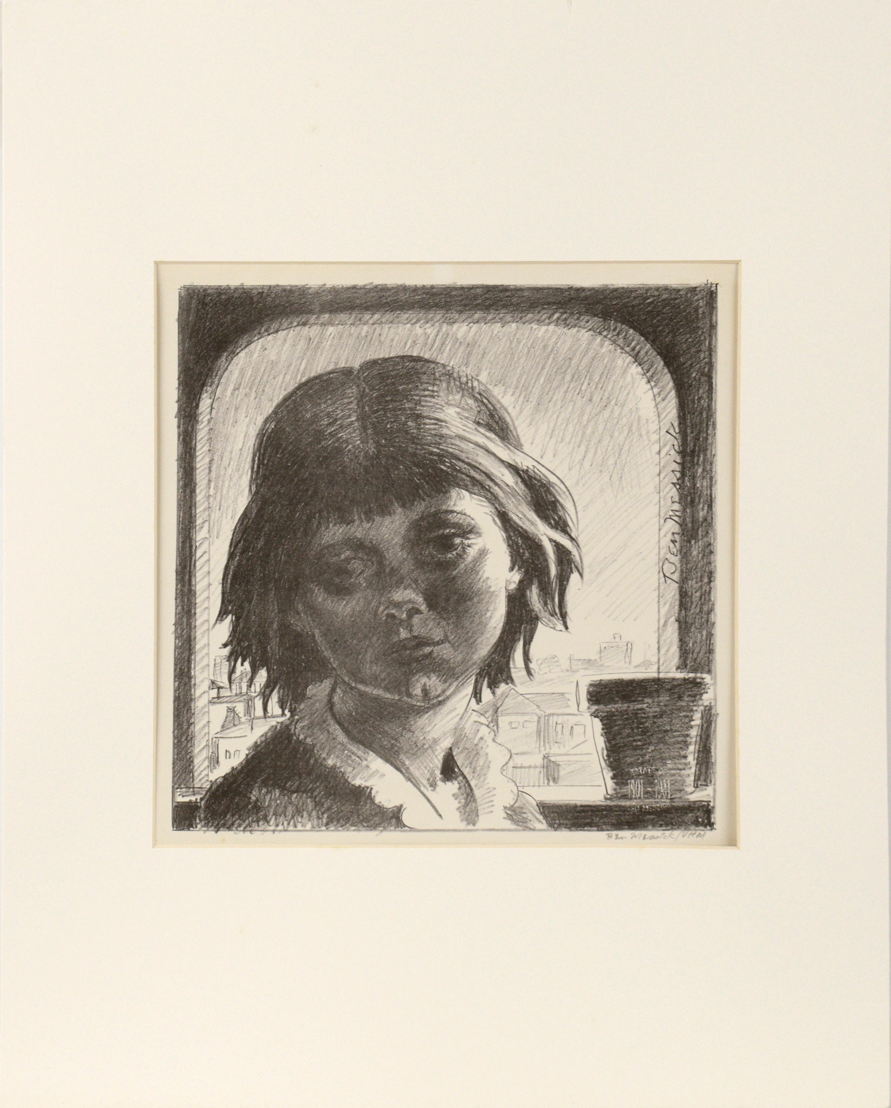 Ben Messick Portrait Print - Young Girl by the Window, Mid-century Portrait