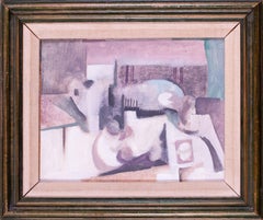 Ciudad de tejados, británico, siglo XX, pintura abstracta al óleo