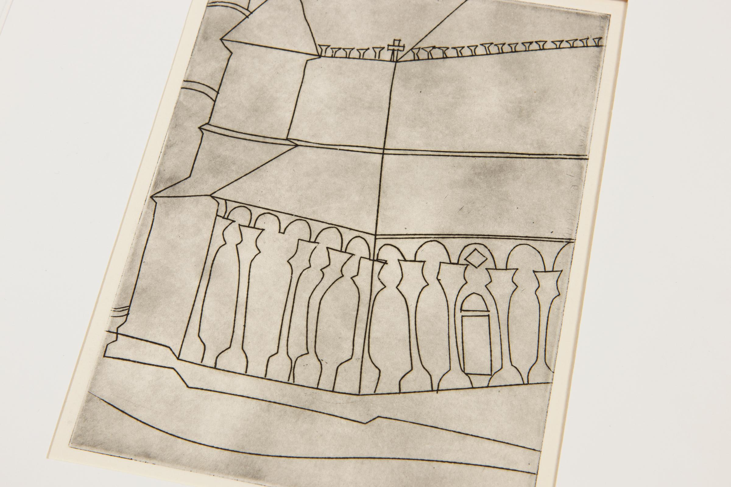 Ben Nicholson, Fragment of Tuscan Cathedral: Original Etching from 1966 For Sale 1