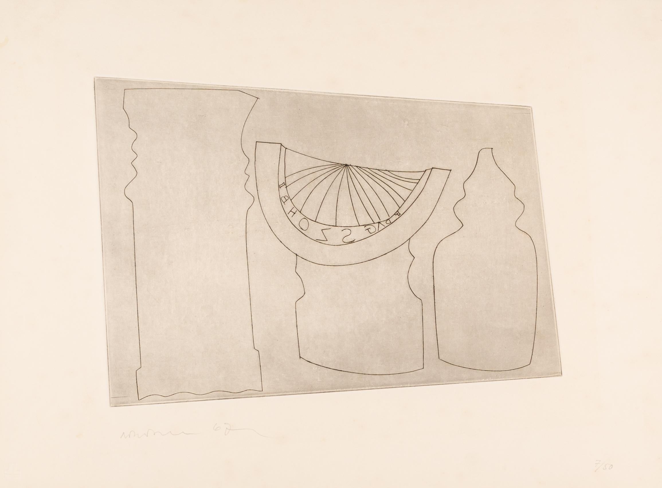 Ben Nicholson Britannique, 1894-1982
Cadran solaire turc entre deux formes, 1967
gravure à l'eau-forte
38 x 52 cm
15 x 20 1/2 in
signé, daté et numéroté au crayon

Expositions
Ben Nicholson, Gravures imprimées par François Lafranca, catalogue