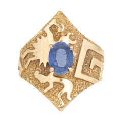 Vintage Ben Nighthorse Sapphire Ring Double V Rock Art Estate 18 Karat Yellow Gold