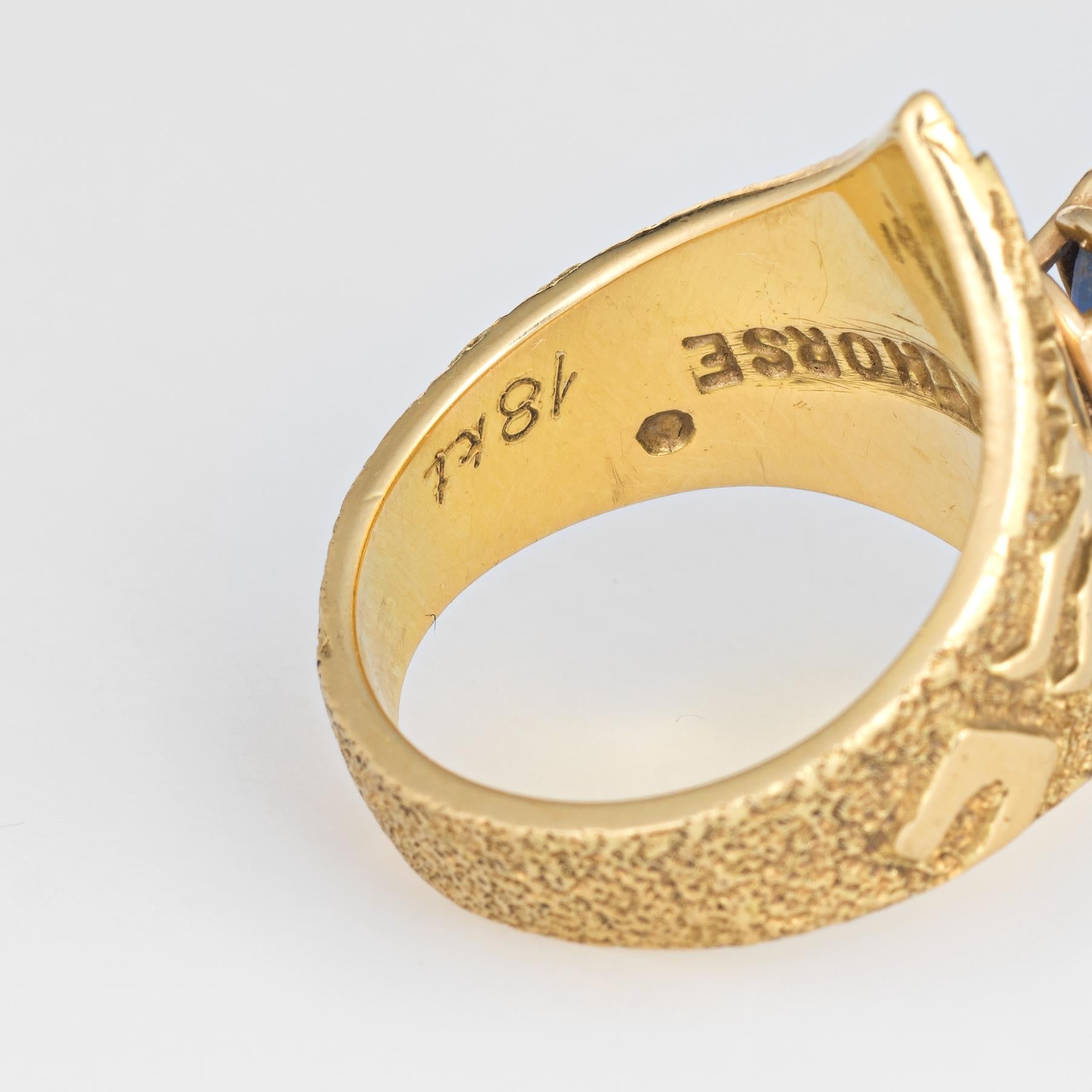 Women's or Men's Ben Nighthorse Sapphire Ring Double V Rock Art Estate 18 Karat Yellow Gold For Sale
