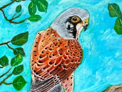 Bird of Prey in Tree against Blue Sky Contemporary British Painting