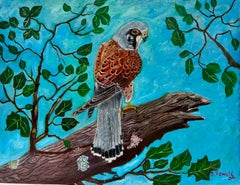 Raubvogel im Baum gegen blauen Himmel Zeitgenössische britische Malerei