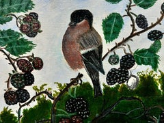 Contemporary British Acrylic Painting Birds Amongst the Blackberries