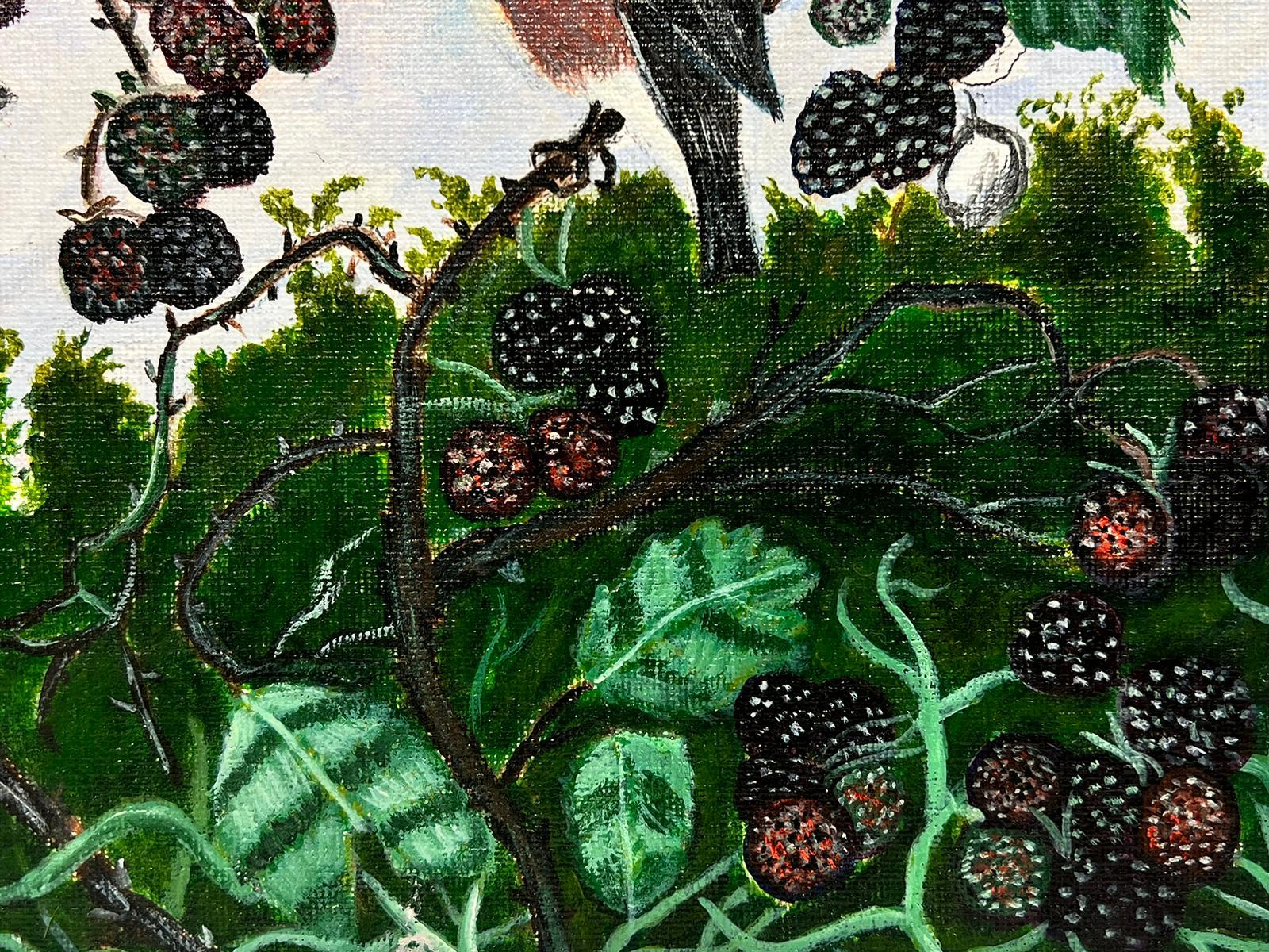 Contemporary British Acrylic Painting Birds Amongst the Blackberries For Sale 1