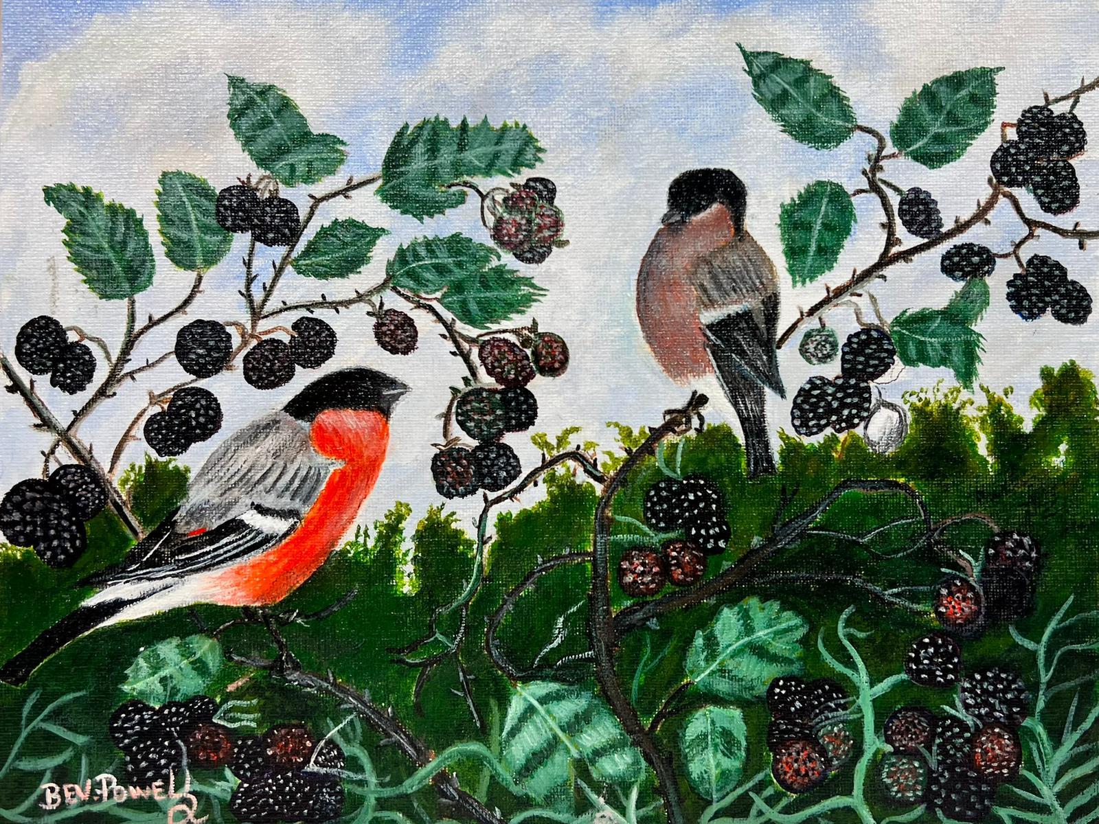 Ben Powell Animal Painting - Contemporary British Acrylic Painting Birds Amongst the Blackberries