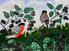 Contemporary British Acrylic Painting Birds Amongst the Blackberries