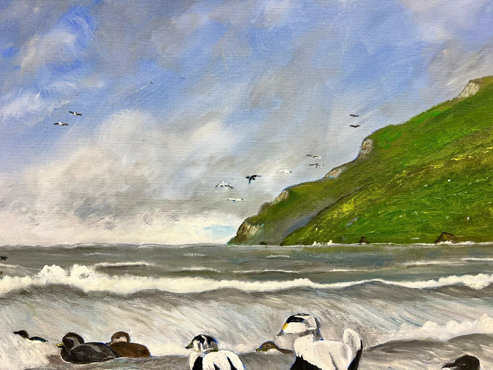 Contemporary British Acrylic Painting Birds looking for Fish in Sea For Sale 2
