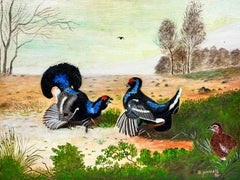 Pittura acrilica britannica contemporanea Gallo cedrone in un paesaggio