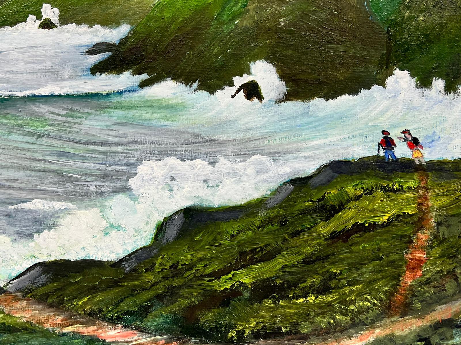Contemporary British Acrylic Painting Couple By The Coast For Sale 1