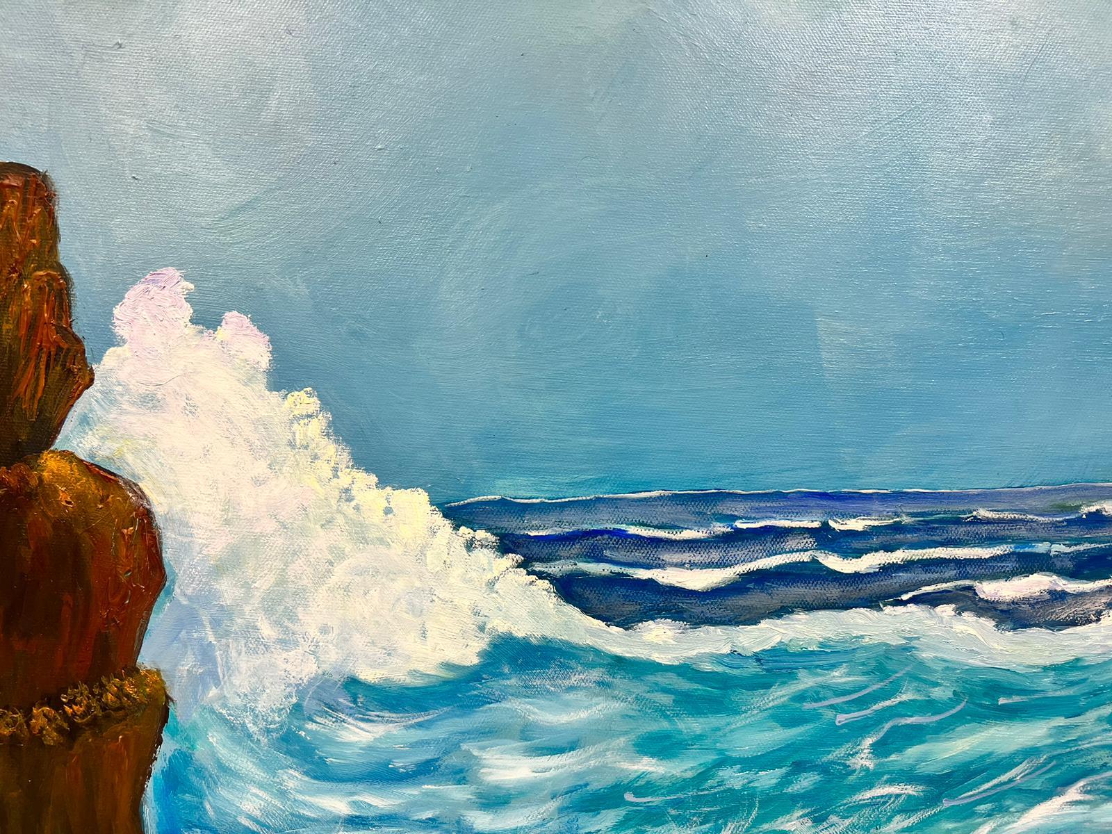Pintura acrílica británica contemporánea Olas rompientes Gran paisaje marino Costa - Painting de Ben Powell