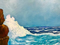 Contemporary British Acrylic Painting Crashing Waves Large Seascape Coastline