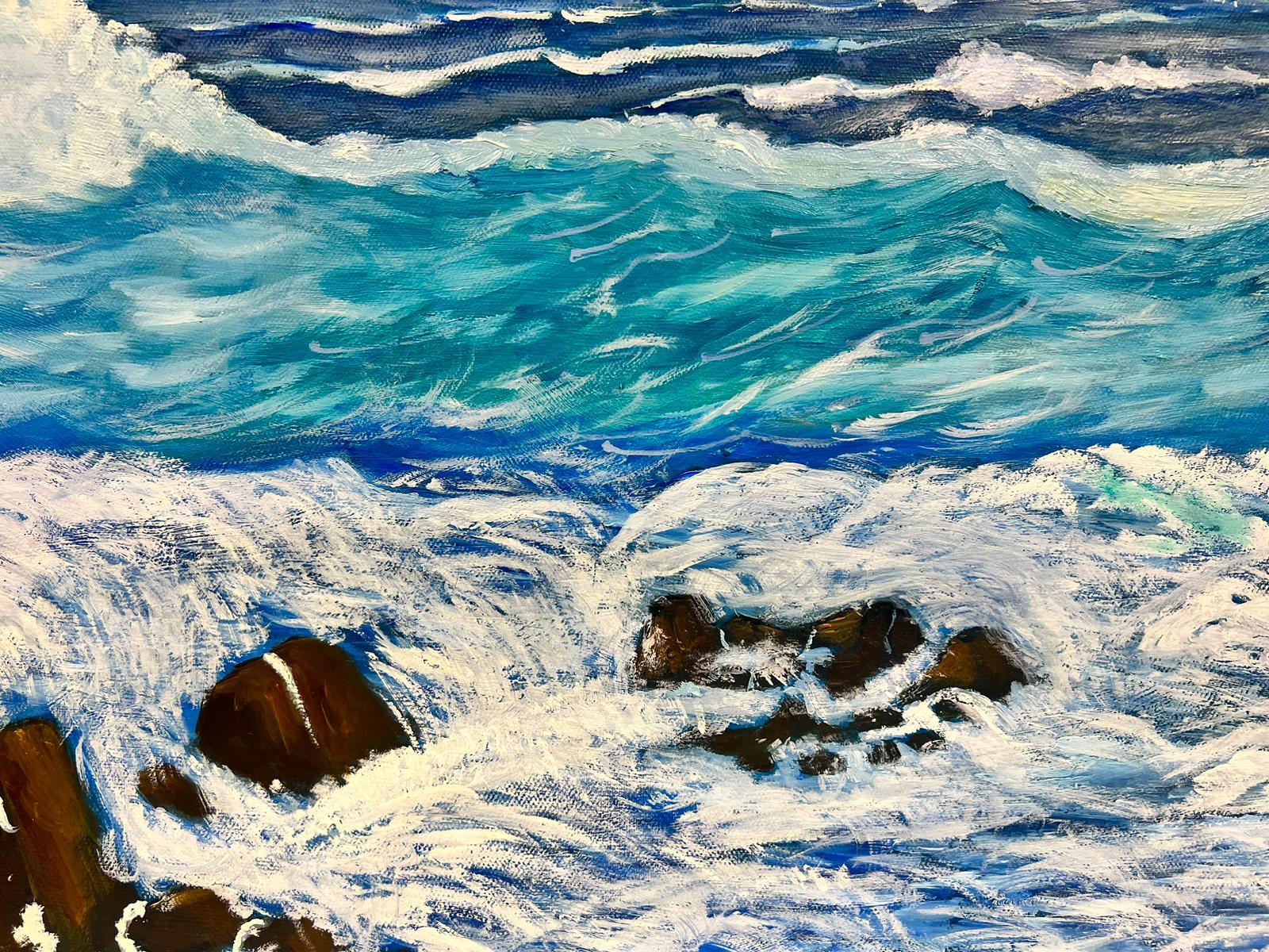Pintura acrílica británica contemporánea Olas rompientes Gran paisaje marino Costa - Painting Moderno de Ben Powell