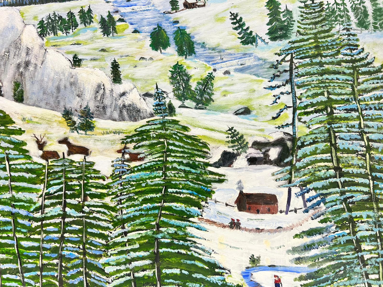 Pintura acrílica británica contemporánea Familia de ciervos/ venados en el invierno de las Tierras Altas - Painting Moderno de Ben Powell