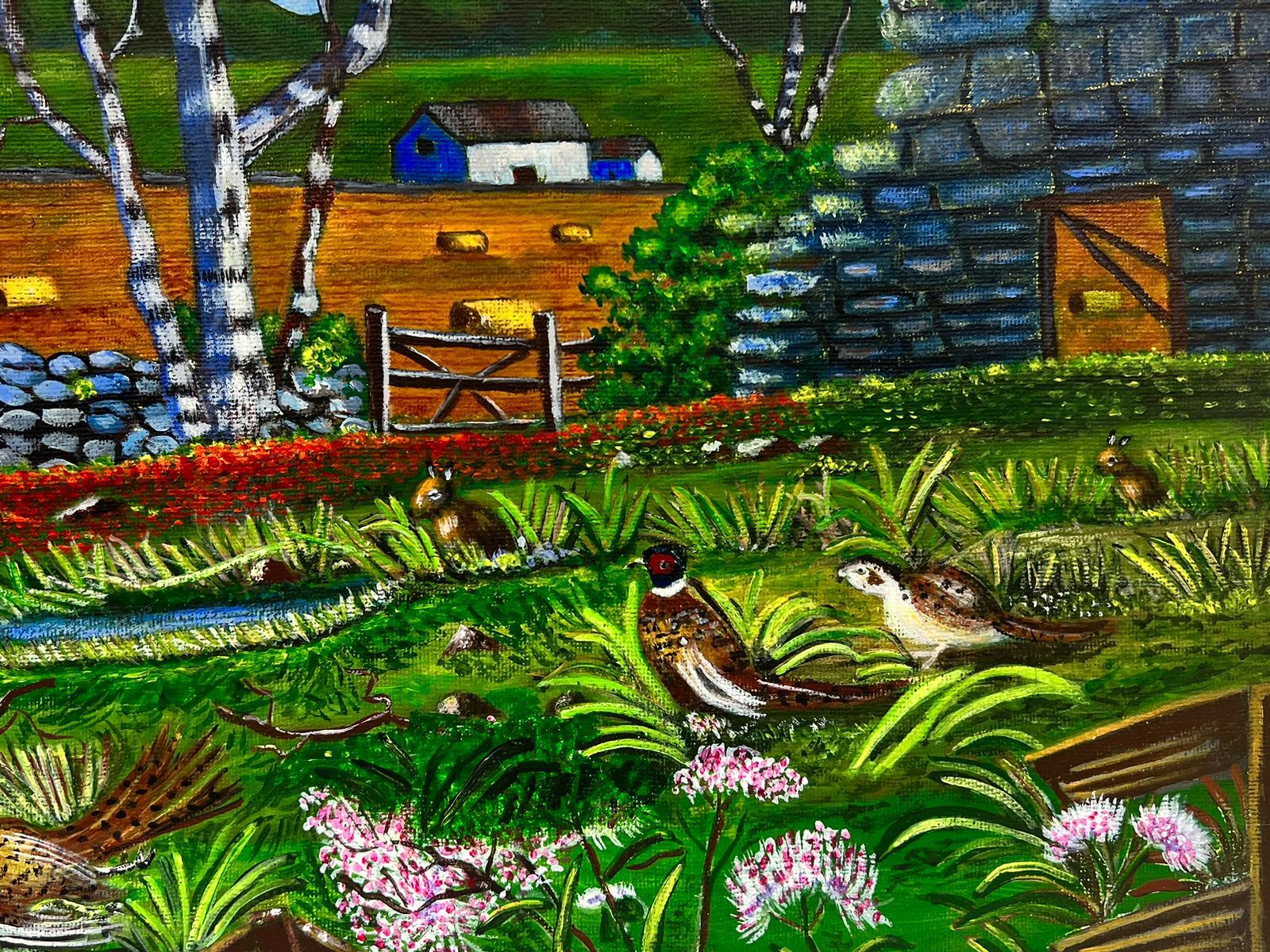 Zeitgenössisches britisches Acrylgemälde, Bauernlandschaft, Fuchs Chasing Pheasants (Moderne), Painting, von Ben Powell