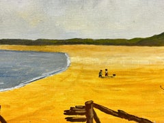 Contemporary British Acrylic Painting Figures & Boats on Sandy Beach Shore