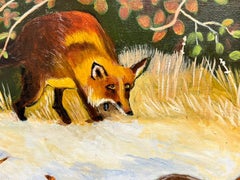 Contemporary British Acrylic Painting Fox and Pheasant Woodland