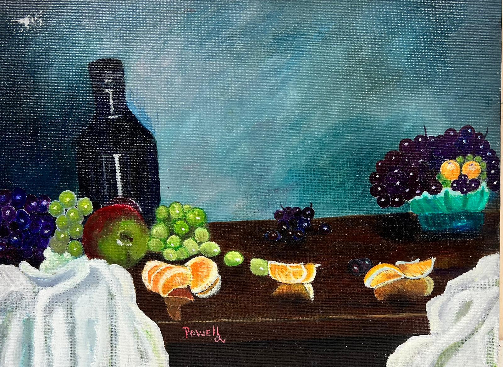 Peinture acrylique britannique contemporaine Scène de table intérieure de fruits