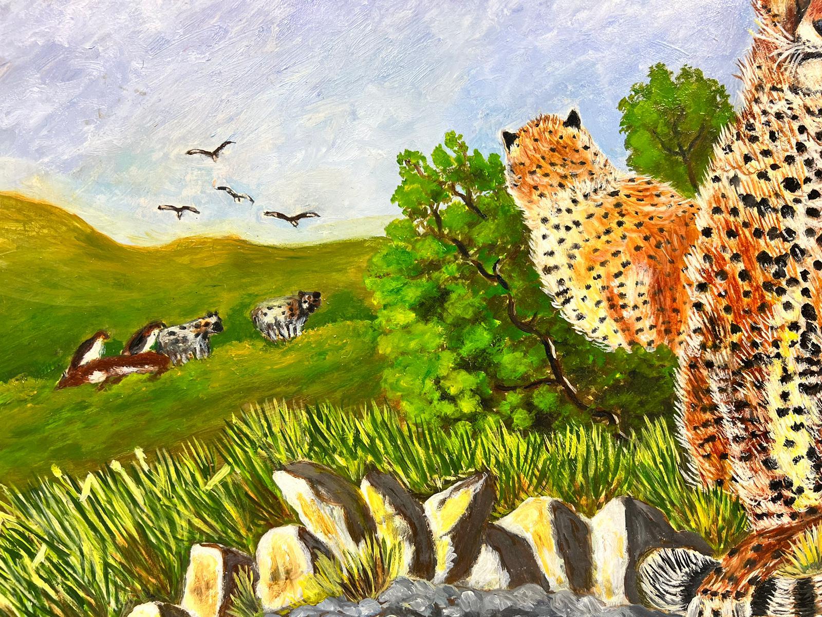 Contemporary British Acrylic Painting Leopard Family in Landscape  For Sale 2