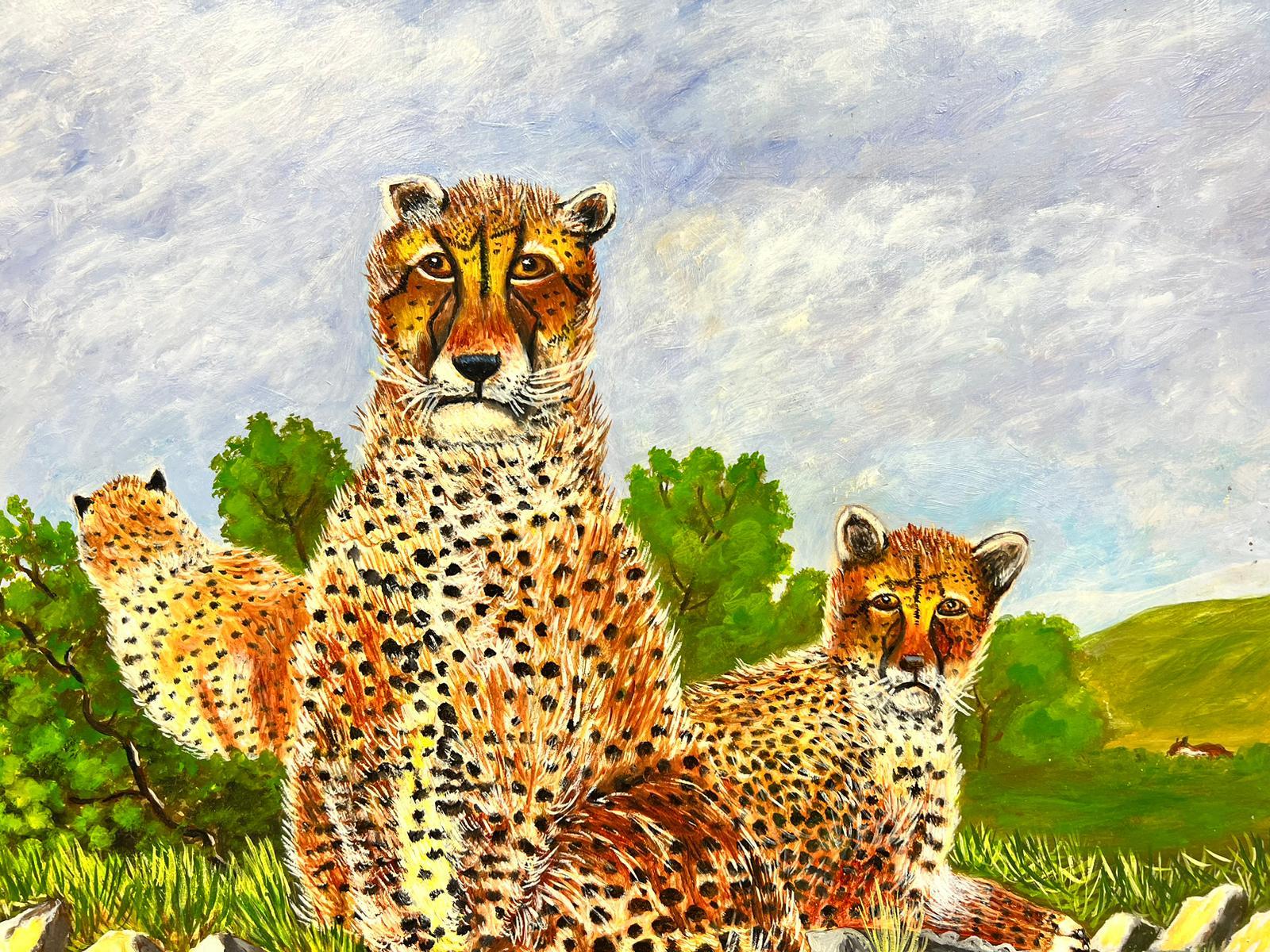 Contemporary British Acrylic Painting Leopard Family in Landscape  For Sale 3