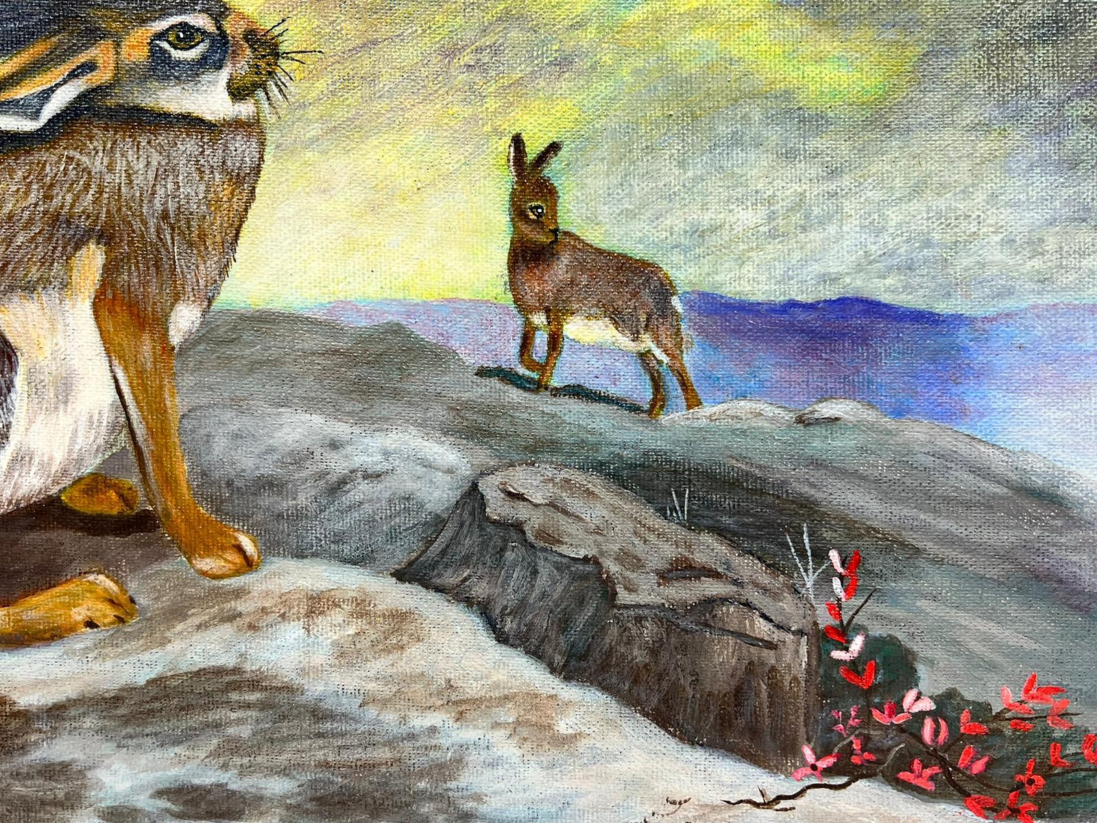 Pintura acrílica británica contemporánea Liebres de montaña - Painting de Ben Powell
