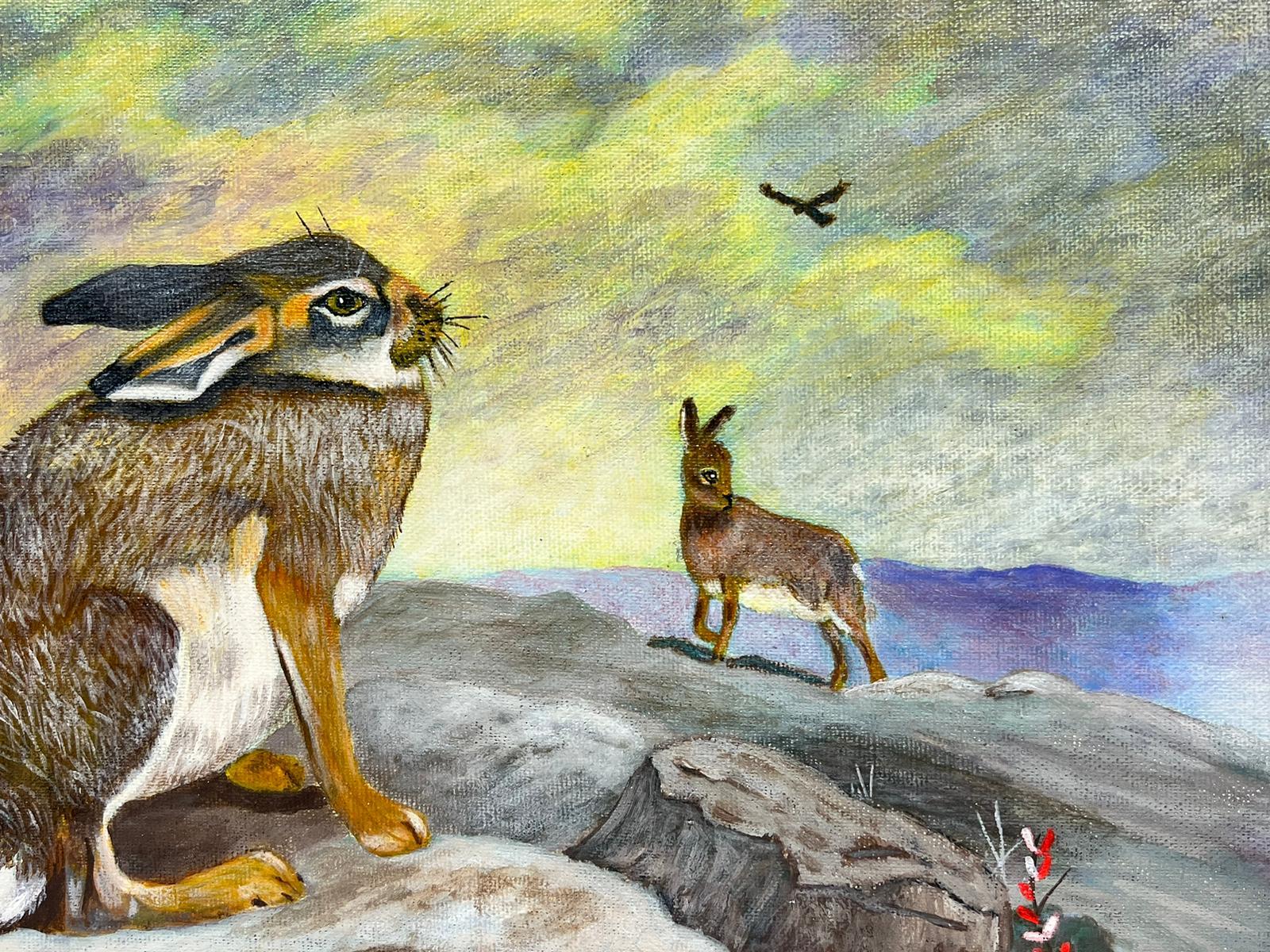 Pintura acrílica británica contemporánea Liebres de montaña - Painting Moderno de Ben Powell