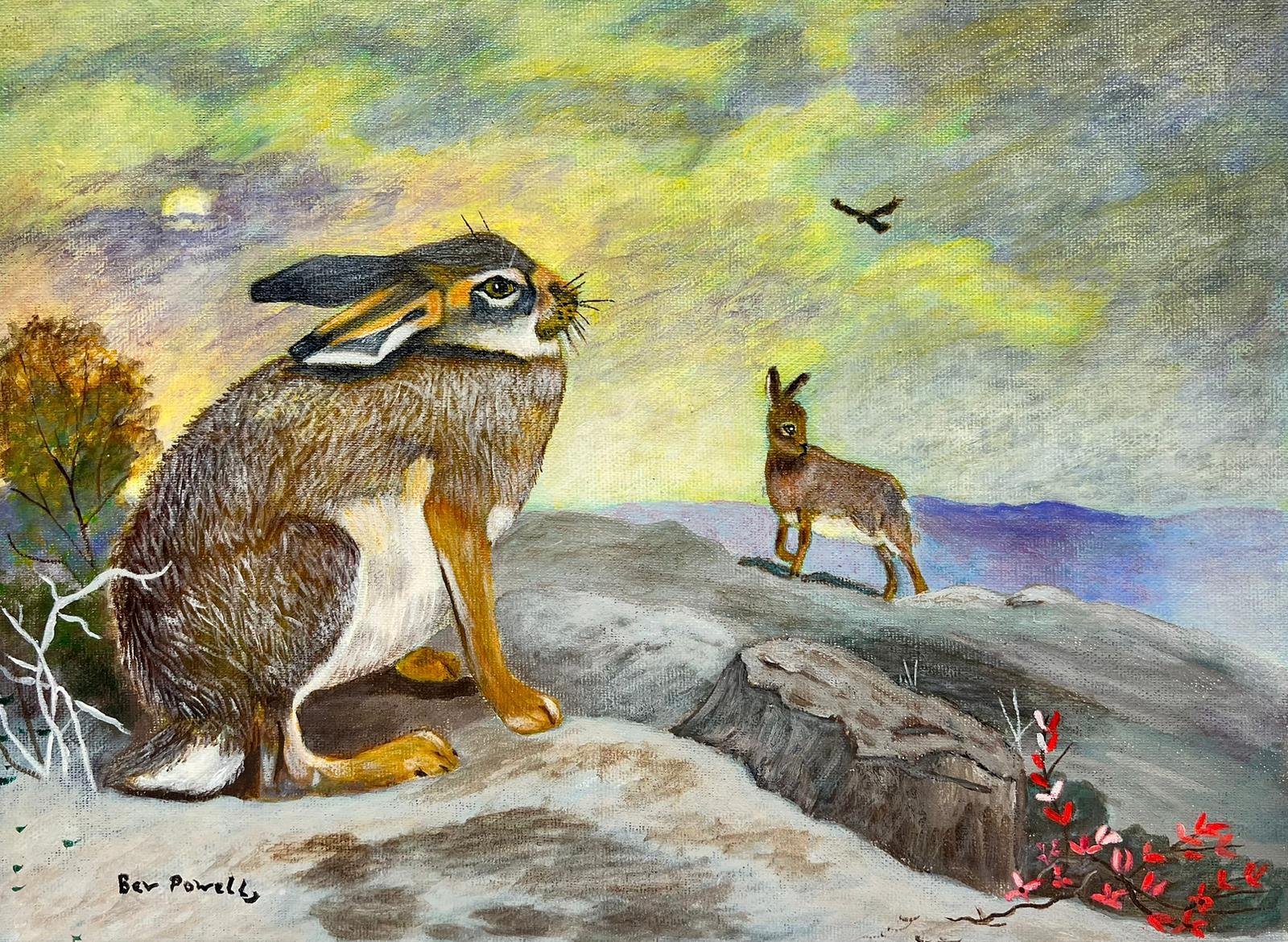 Animal Painting Ben Powell - Peinture acrylique britannique contemporaine - Montagnes Hares