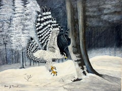 Contemporary British Acrylic Painting Northern Goshawk In The Snow