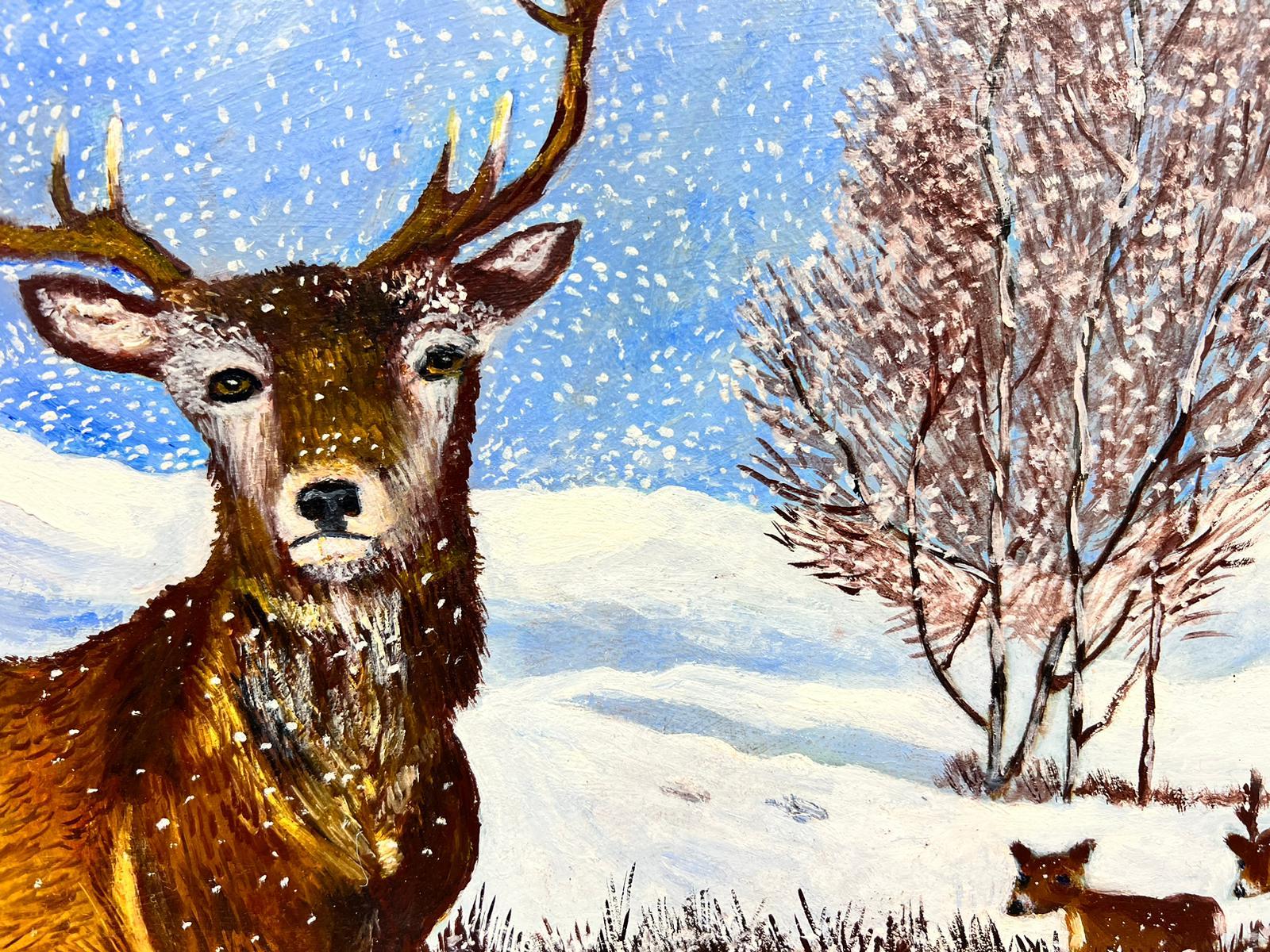 Contemporary British Acrylic Painting Stag In The Snow For Sale 1