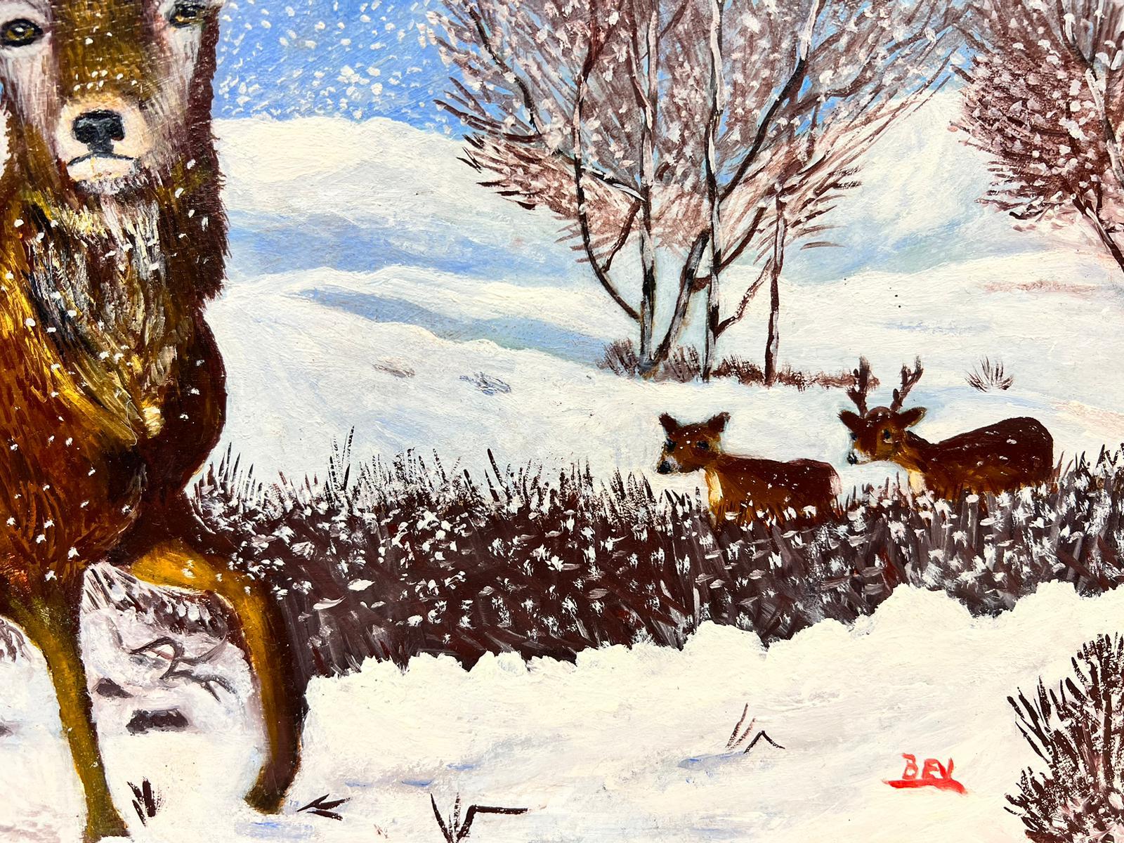 Pintura acrílica británica contemporánea Ciervo en la nieve en venta 1