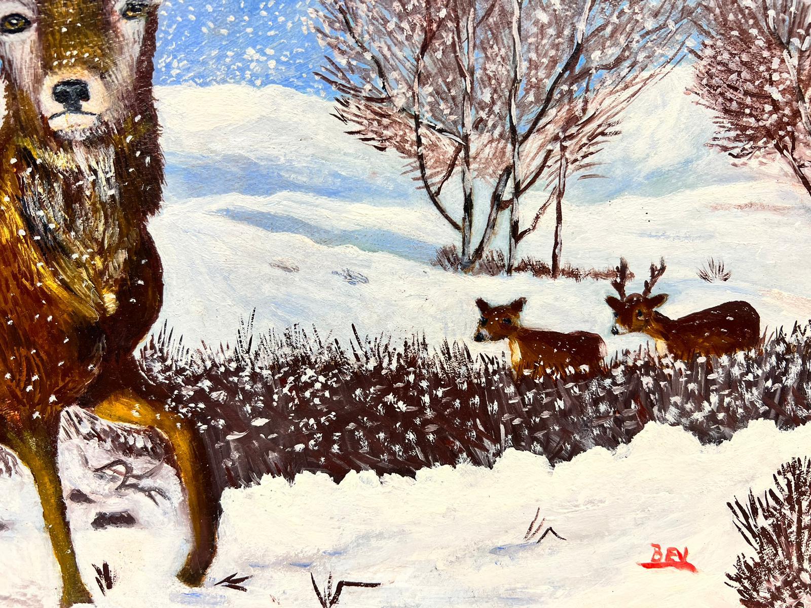 Contemporary British Acrylic Painting Stag In The Snow For Sale 2