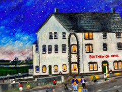 Contemporary British Acrylic Painting Starry Night Welsh Hotel