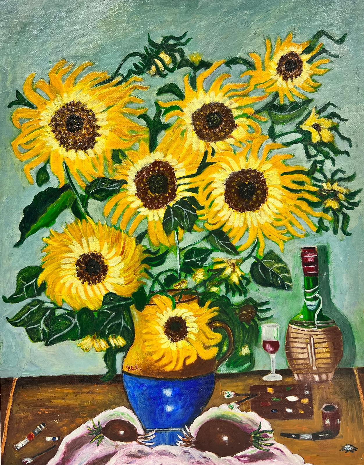 Contemporary British Acrylic Painting Sunflowers in Vase