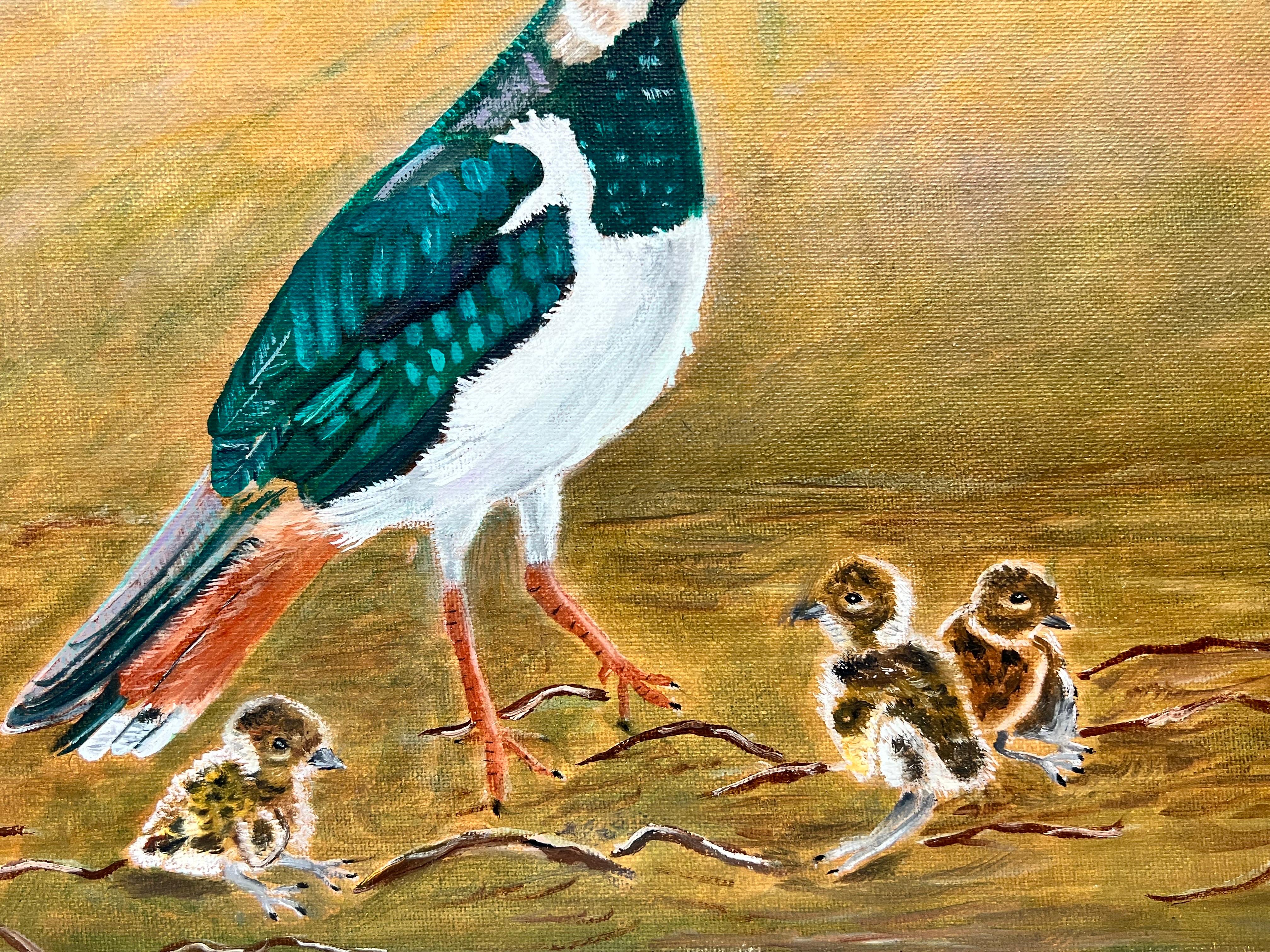 Contemporary British Painting Bird with 3 Chicks For Sale 1